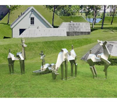 园博园观光景区摆放创意几何鹿玻璃钢雕塑