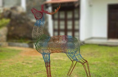不锈钢镂空创意户外草坪一只彩色铁艺梅花鹿雕塑
