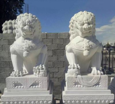 庭院别墅汉白玉石雕一对家用大门口的狮子雕塑