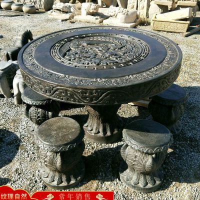 黑色大理石石雕圆桌凳