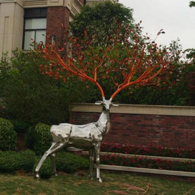 别墅园林摆放不锈钢创意鹿角树景观雕塑