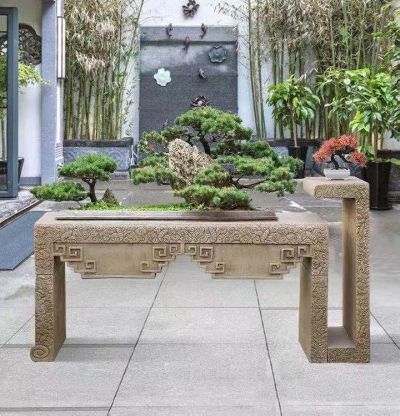 天然大理石浮雕中式花架庭院盆景摆件
