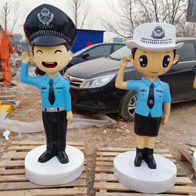 玻璃钢卡通人物人民警察雕塑