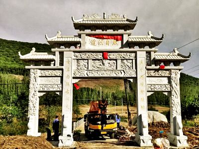 寺院山门青石仿古建筑斗拱门楼牌坊