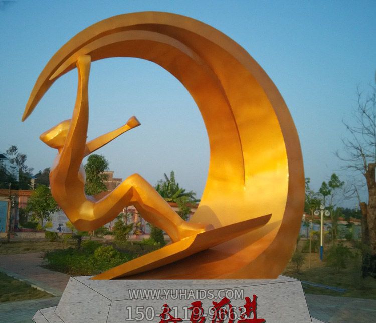 景区奋勇前进冲浪的不锈钢海浪浪花雕塑