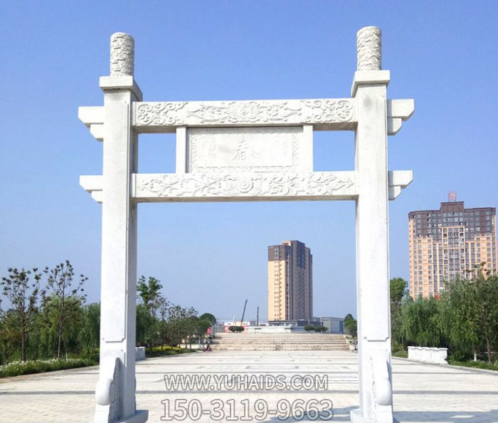 公园广场摆放单门大理石简易牌楼雕塑