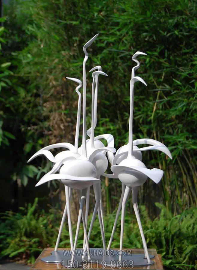 户外景区创意玻璃钢白色火烈鸟雕塑