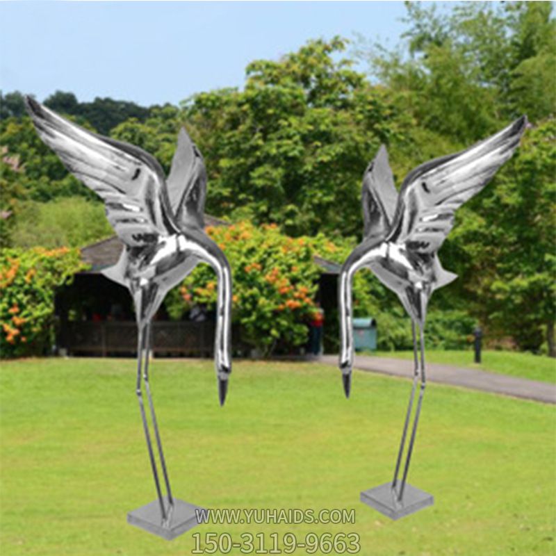 公园不锈钢抽象低头的鹤雕塑