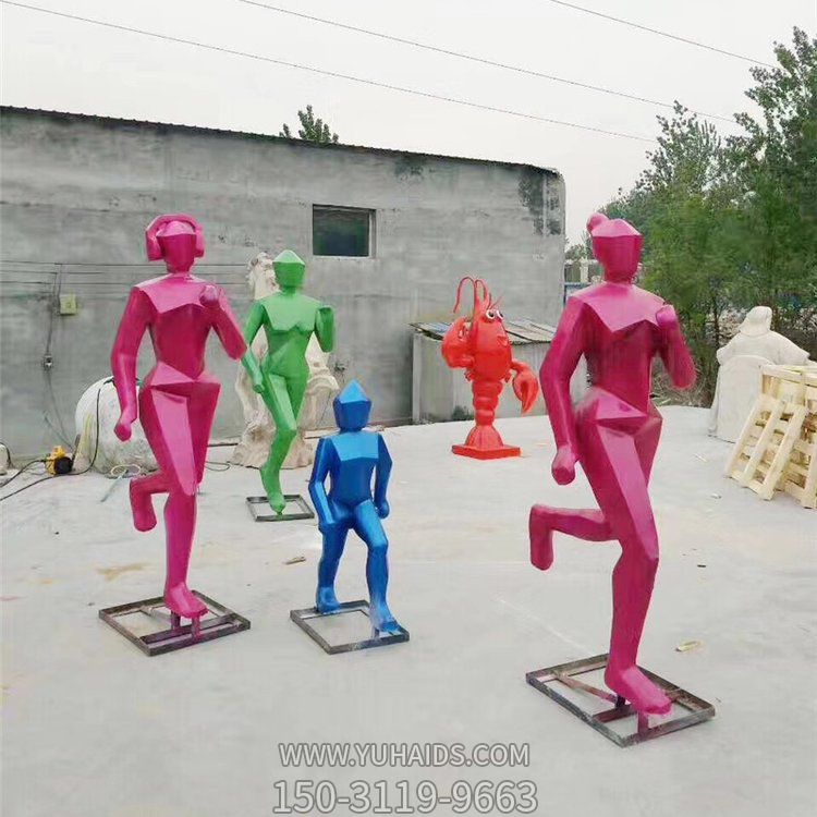 不锈钢几何彩绘校园广场公园跑步的人物雕塑