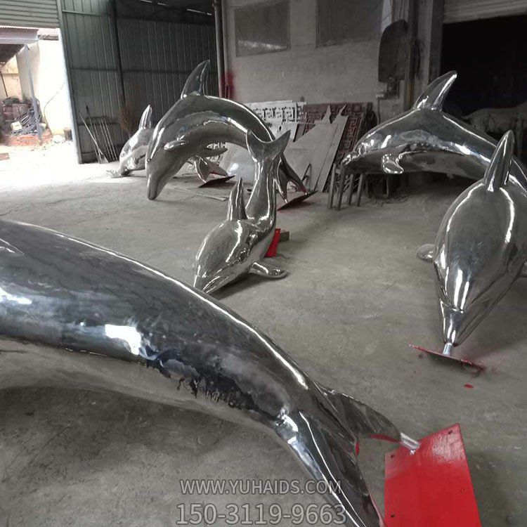户外鱼景观广场抽象镜面海豚金属摆件雕塑