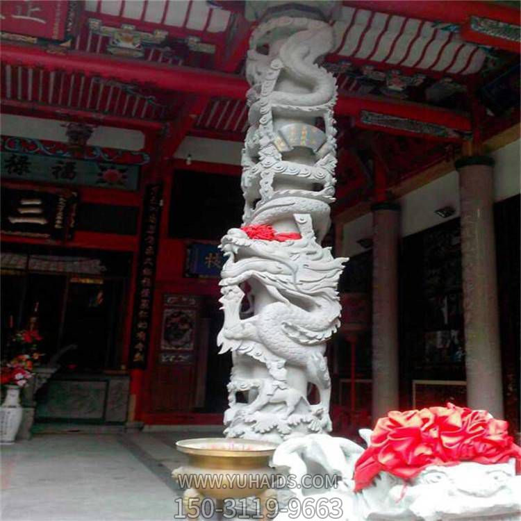 寺院装饰青石浮雕龙柱汉白玉盘龙柱雕塑