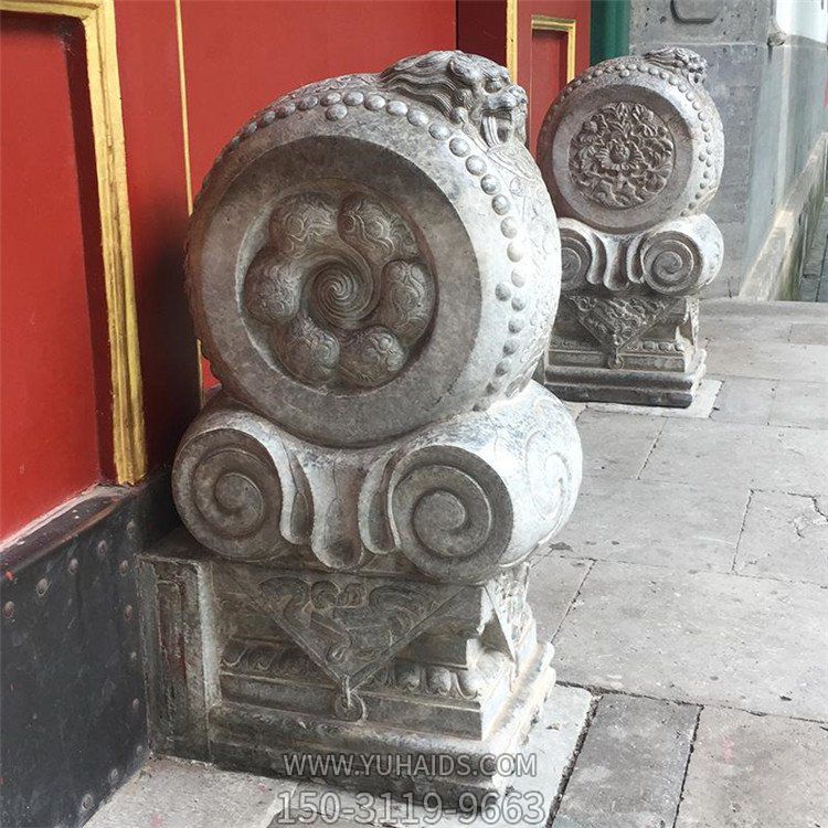 庭院门口大理石浮雕门墩抱鼓石雕塑