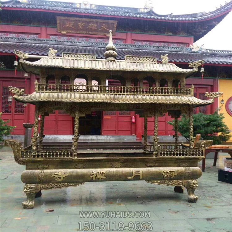 八龙柱仿古道教寺院二层黄铜香炉雕塑