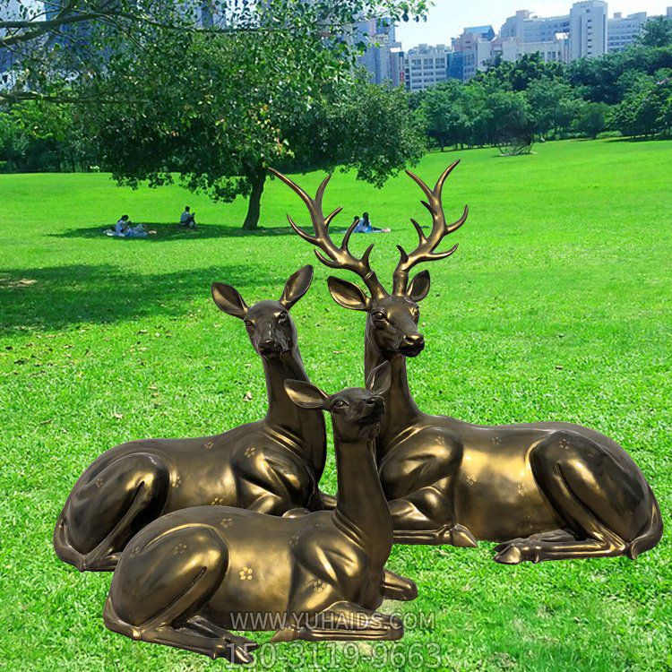 玻璃钢仿铜园林庭院摆件动物景观梅花鹿雕塑