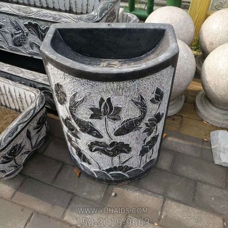 园林大型青石石雕户外园林景观鱼缸塑雕塑