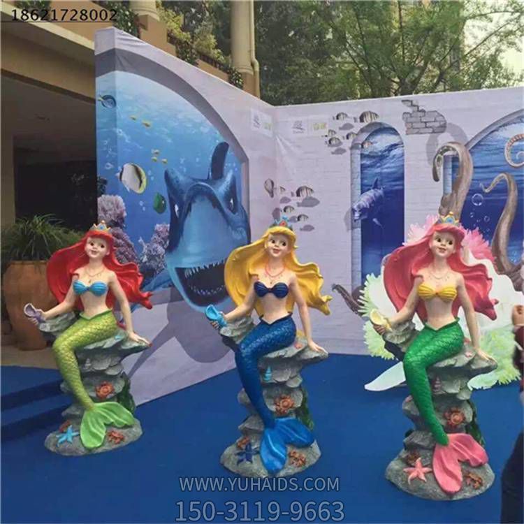 玻璃钢卡通美人鱼雕塑 彩绘动漫人物游乐场公园幼儿园装饰摆件