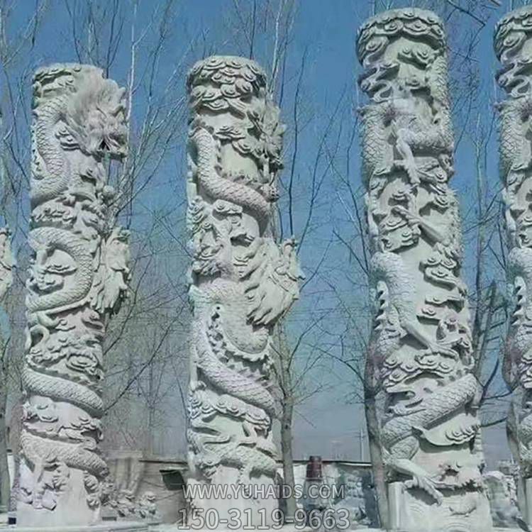 户外广场大型大理石砂石盘龙龙柱雕塑