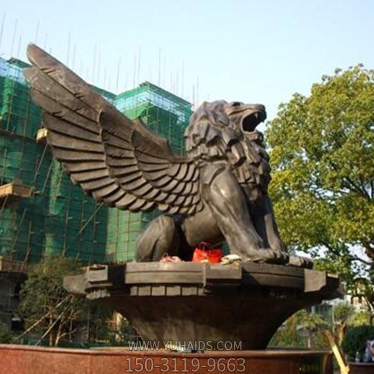 红铜铸造西方翅膀飞狮小区园林喷泉景观摆件雕塑