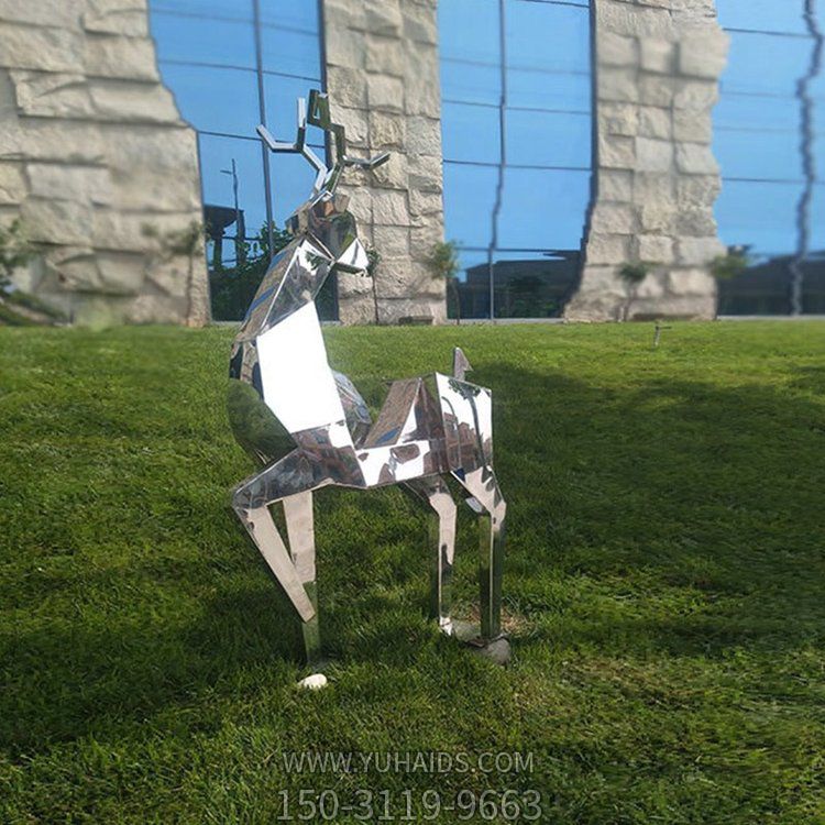 不锈钢镜面几何鹿小区园林草坪摆件雕塑