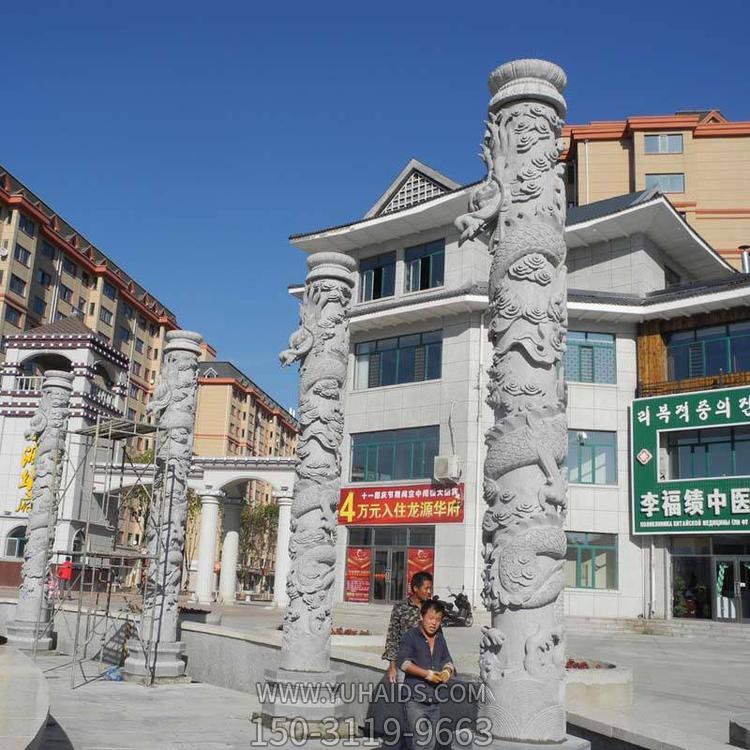 庭院屋檐大型石雕龙柱雕塑