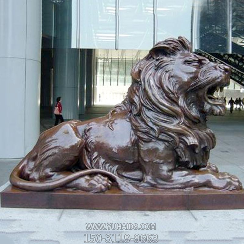 城市广场玻璃钢大型卧着的狮子雕塑
