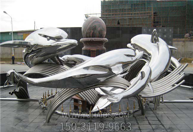 小区装饰一群不锈钢海豚雕塑