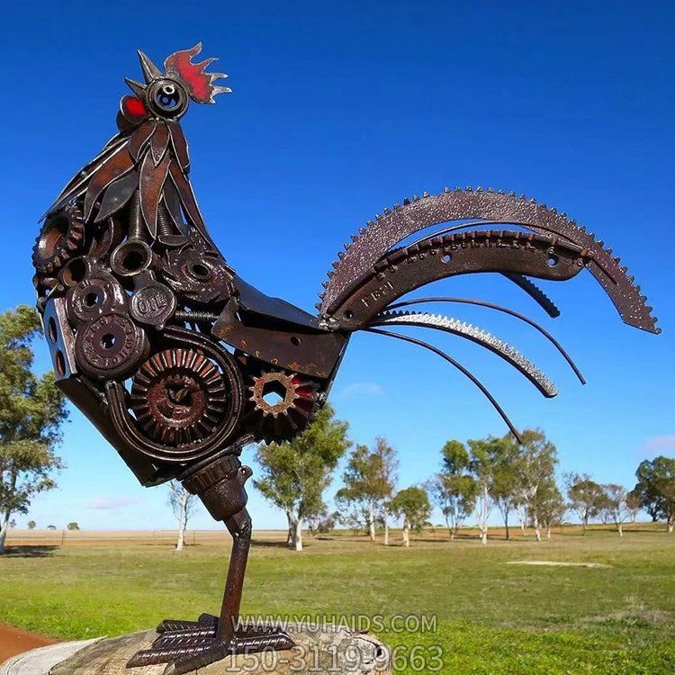 金属机械创意不锈钢公鸡摆件雕塑