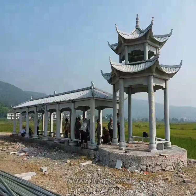 广场中式石雕塑户外大型多层凉亭雕塑
