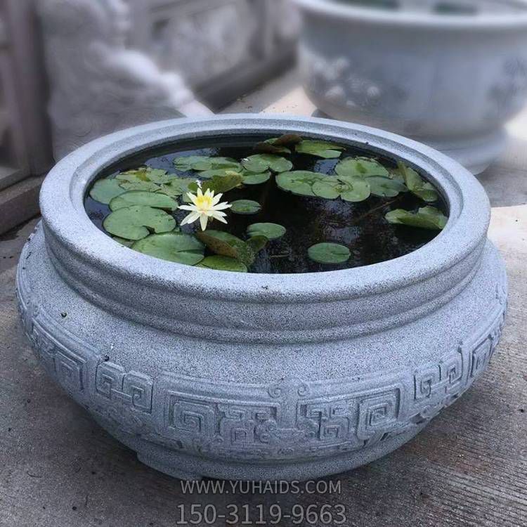 仿古做旧大理石石雕养花养鱼鱼缸雕塑
