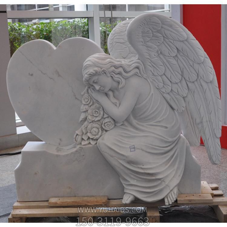 天使墓碑 汉白玉人物墓地雕刻 大理石石刻制品雕塑