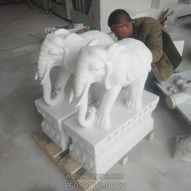 石雕小象一对招财镇宅门墩 别墅园林门口摆件雕塑