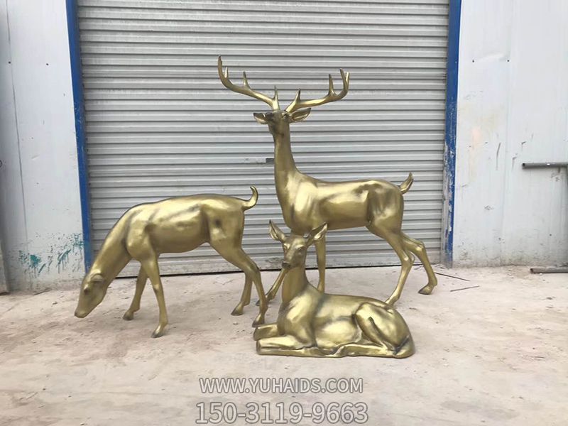 城市街道创意不锈钢仿铜鹿雕塑