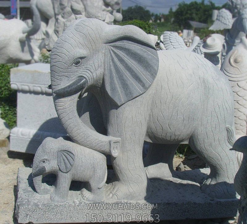 景区创意砂石石雕大象雕塑