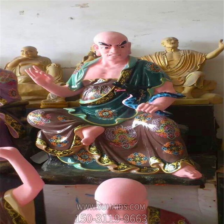 玻璃钢彩绘大型景观玻璃钢十八罗汉雕塑
