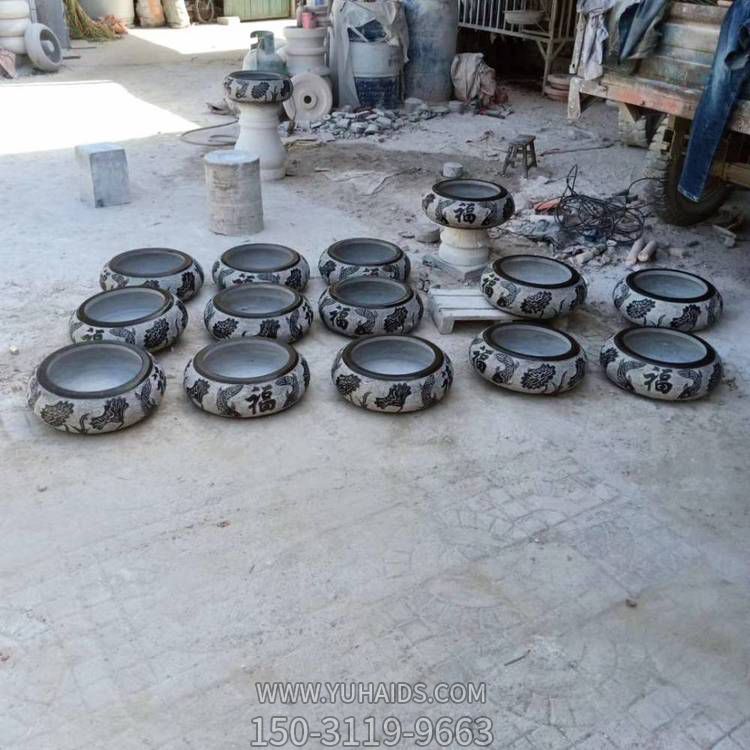 天然青石浮雕 庭院鱼缸雕塑