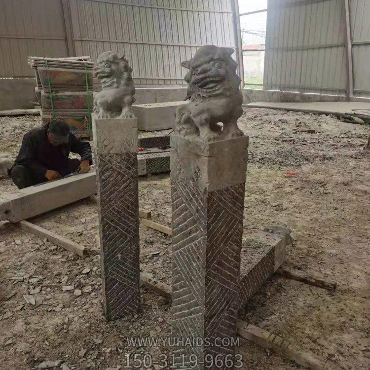 驿站仿古镇宅狮子拴马桩雕塑