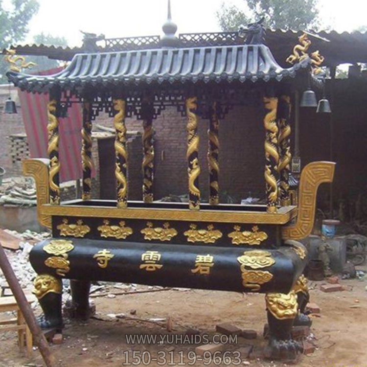 铸铁喷漆寺院户外摆放烧香宝顶八龙柱香炉·雕塑