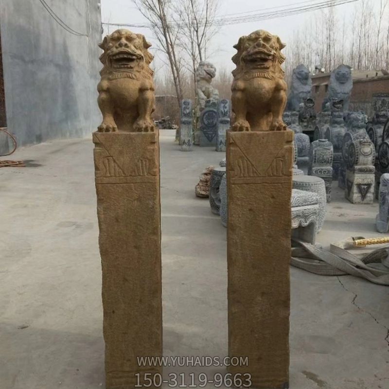 寺庙门口摆放砂岩拴马柱摆件雕塑