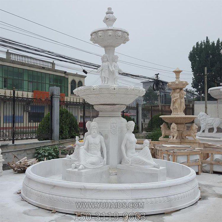 汉白玉雕刻西方人物欧式流水喷泉庭院摆件雕塑