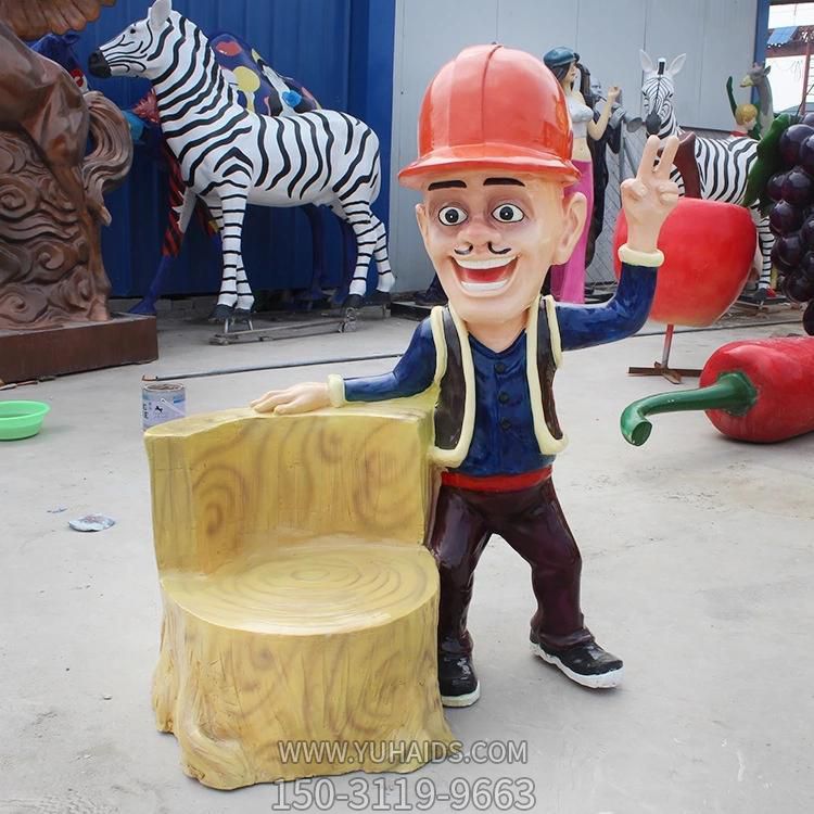 动画人物景观玻璃钢彩绘光头强雕塑