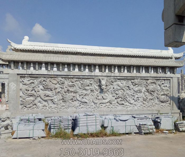 园林广场九龙壁石雕影壁雕塑