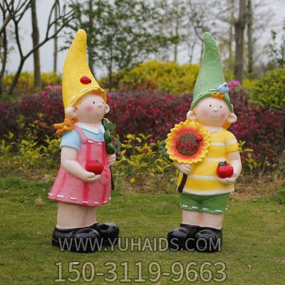 户外草坪玻璃钢彩绘公园装饰品景观向日葵花园娃娃雕塑