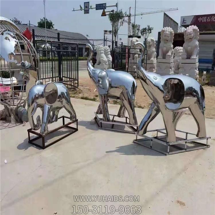 动物园户外不锈钢镜面抽象房地产大象雕塑