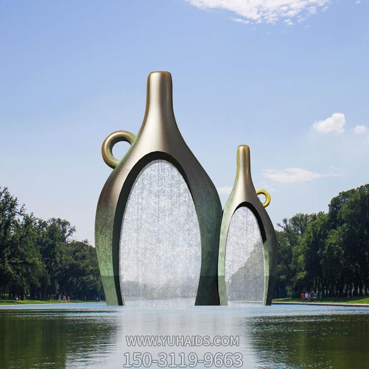 不锈钢创意抽象瓶子瀑布流水景观小品雕塑