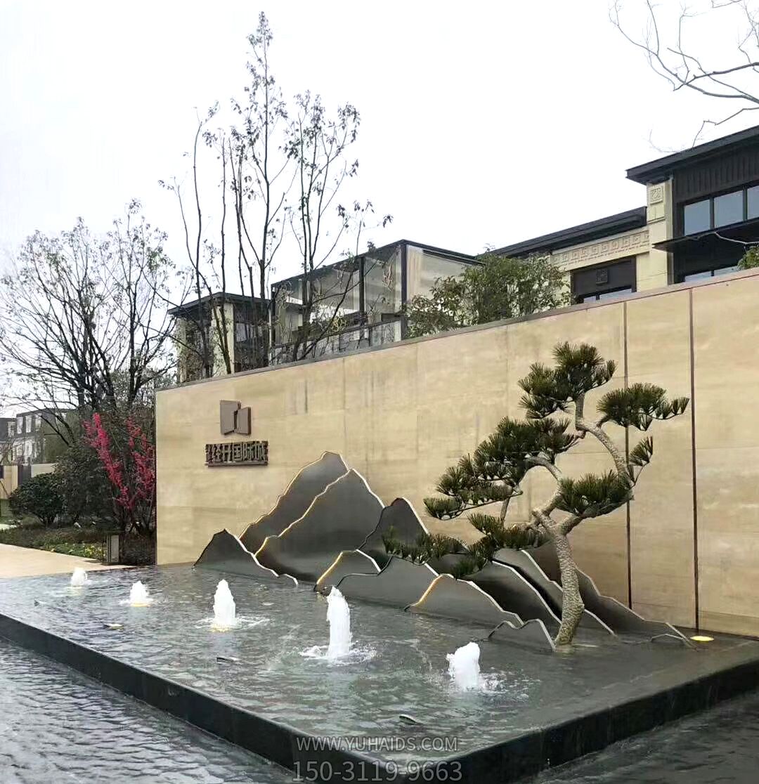 庭院水池景装饰抽象立体镂空铁艺山峰山峦造型雕塑