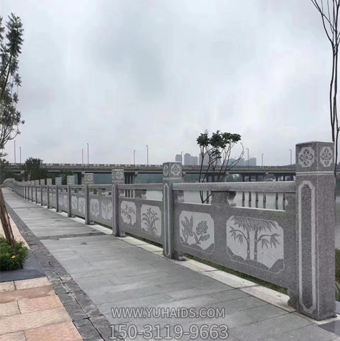 花岗岩雕花石栏板，市政路桥护栏雕塑