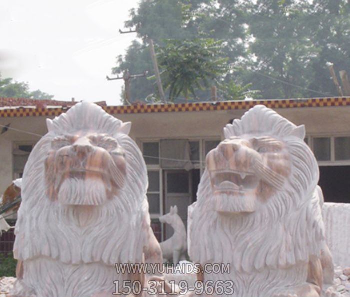 墓地大型仿真动物汉白玉石雕狮子雕塑