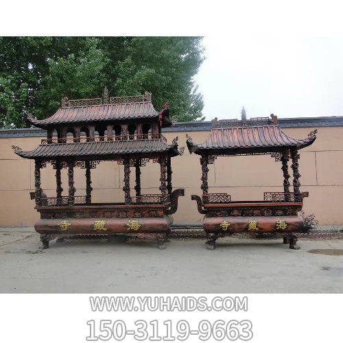 寺院祠堂户外摆放大型纯铜八龙柱宝盖香炉雕塑