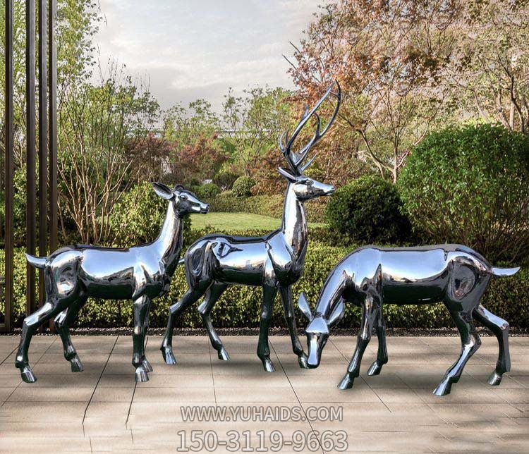 动物镜面创意不锈钢小鹿雕塑