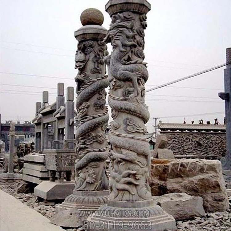 户外园林大理石石雕盘龙文化柱雕塑